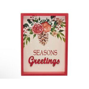 SEASONS Greetings Christmas Sign Decor Wooden Tabletop Holidays Mantel Shelf NWT